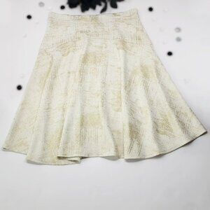 White and Gold Flared Midi Skirt, Back to School Women's Skirts Onyx Nite size 8